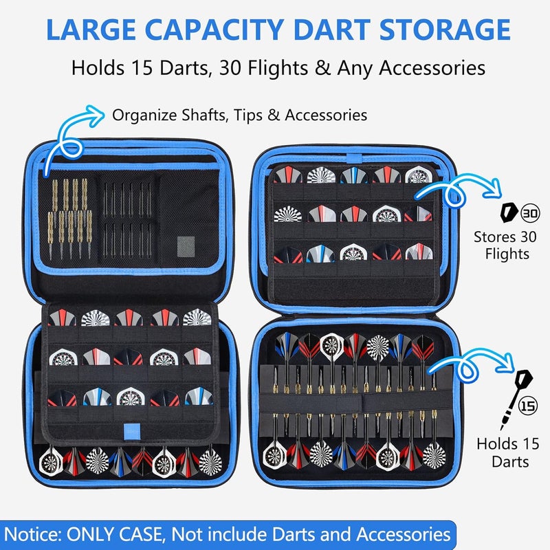 Lebared 2026 Upgraded EVA Hard Shell Dart Case for 15Darts, 30 Flights, Shafts & Accessories, Darts Case with Soft Pad & Mesh Bag for Steel or Soft Tips, Ideal Gift for Players, Bar Game, Travel -Blue - Image 2